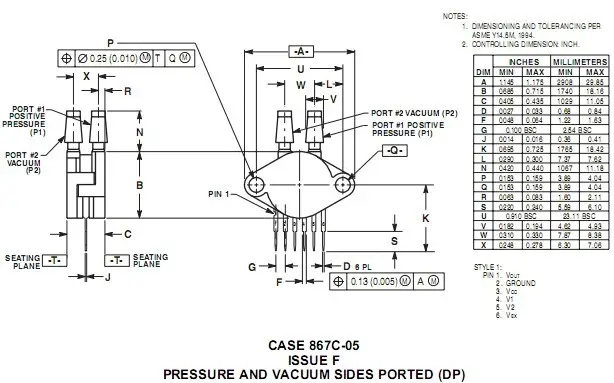 MPX5700GP外形结构尺寸图